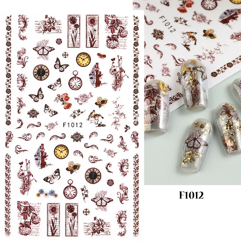3d Nail Art Decals Spring Booming Violets Lavenders Purple Blue Pink Flowers Butterflys Stickers Decoration For Nail Tips Beauty