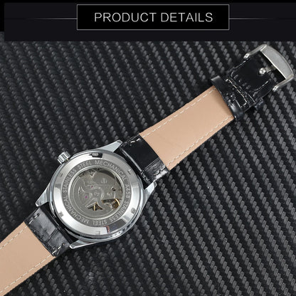 WINNER Business Automatic Watch for Men Calendar Window Fashion Black Dial Fashion Leather Strap Luxury Brand Mechanical Watches