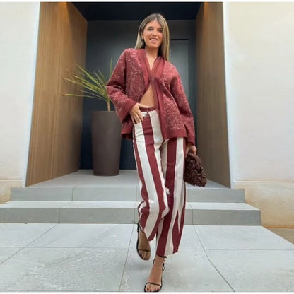 Casual Striped Women's Jeans Mid-rise Single Button Pockets Lady Curved-leg Pants 2026 Spring Summer Fashion Female Trousers