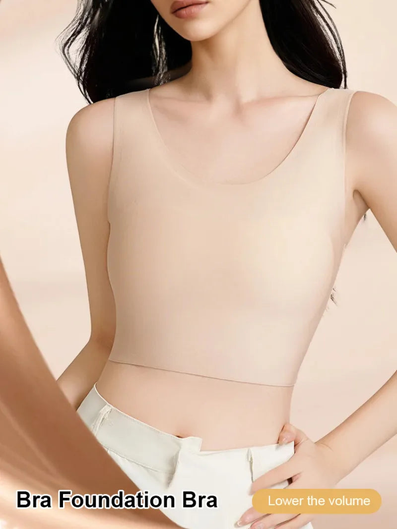 Women's Large Breasts Underwear Wide Shoulder Invisible Corset Antibump Thin Underwear with Bra Pads