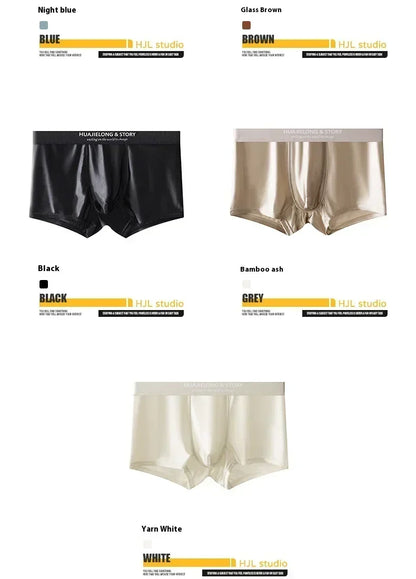 1/3PCS Men's Cool Ice Silk Boxers Shorts Summer Satin-like Solid Underpants Skin Friendly Breathable Mesh Crotch Male Underwear