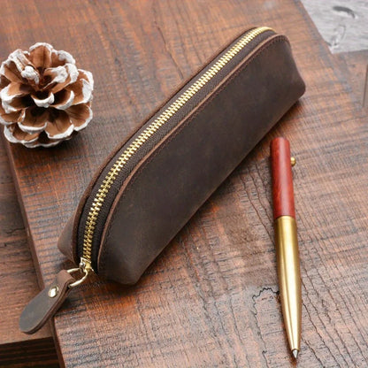 Vintage Leather Pencil Bag Simple Stationery Hoder Pen Case Storage Bag Zipper Pencil Pouch Glasses Box School Supplies