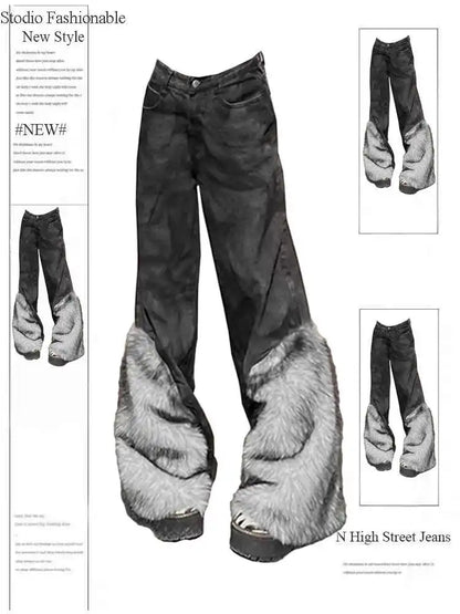 2025 Autumn Winter Women's Denim Pants Dark Academia Flared Jean Bell Bottom Designer Cyber Punk Japanese Y2k 2000s Goblin Core