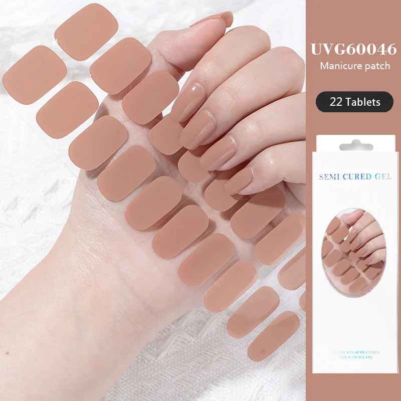 16/22 Tips Semi Cured Gel Nail Stickers for UV Lamp Designer Adhesive Nail Gel Wraps DIY Long-lasting  Nail Decoration