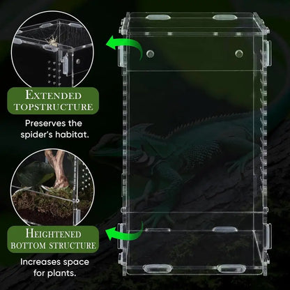1pc Acrylic Transparent Reptile Breeding Box Amphibian Cage Nano Arboreal Tarantula Enclosure Jumping Spider Reptiles Habitat