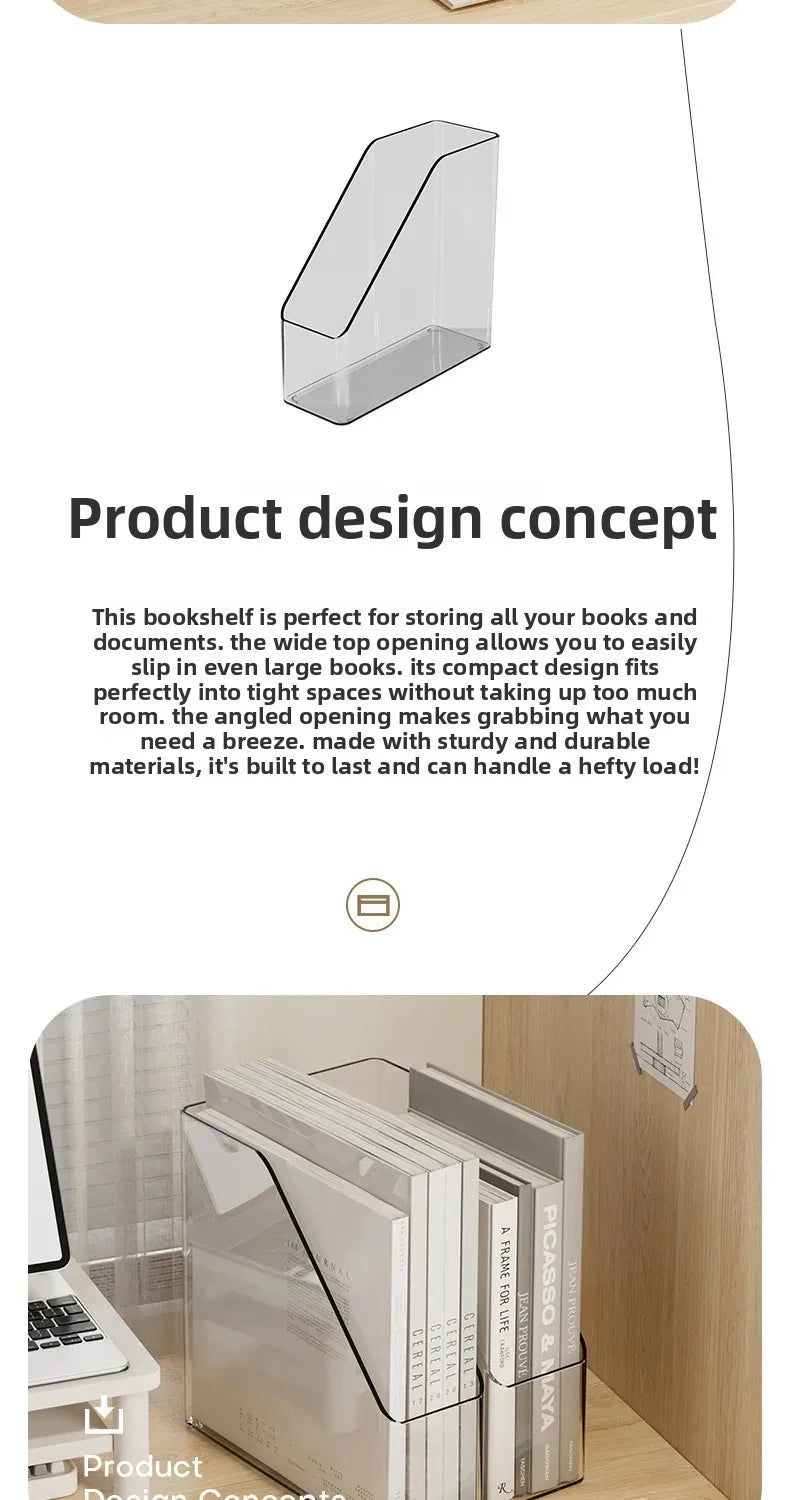 Large Capacity Desktop Organizer Box ZT3266 for Office Documents Stationery Books Storage Rack Transparent Plastic Material