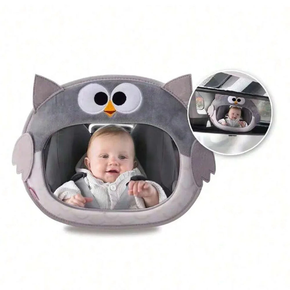 Adjustable Baby Car Rearview Mirror with Cartoon Plush Toy Multifunctional Safety Seat Interior Decoration for Cars