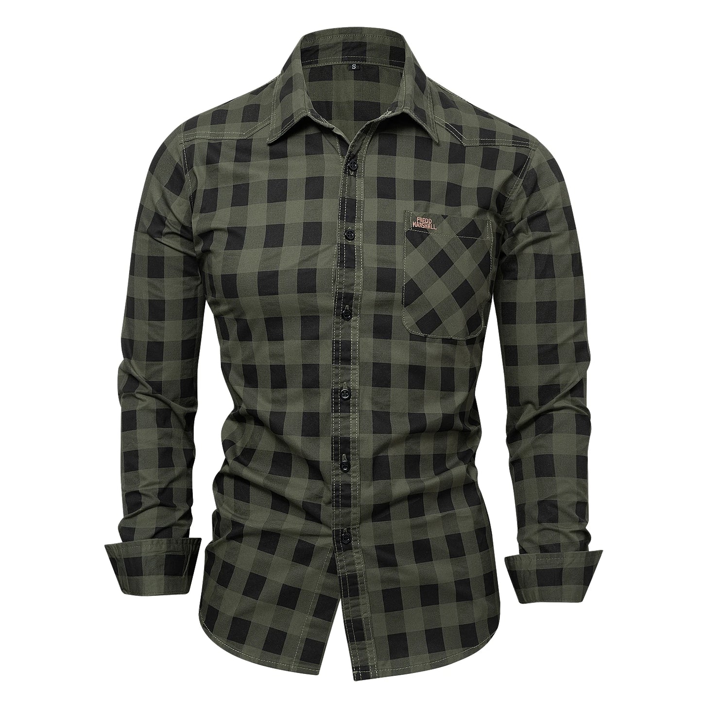 2025 Autumn New Fashion Men's 100% Cotton Plaid Shirt Tops Casual Button Down Long Sleeve Letter Embroidery Shirts with Pocket