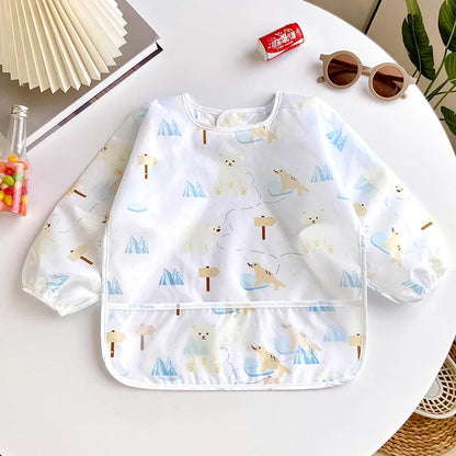 Baby Bibs Cute Colorful Cartoon Waterproof Bib Infant Eating Children Drawing Long Sleeve Apron Self Feeding Baby 0-3 Years