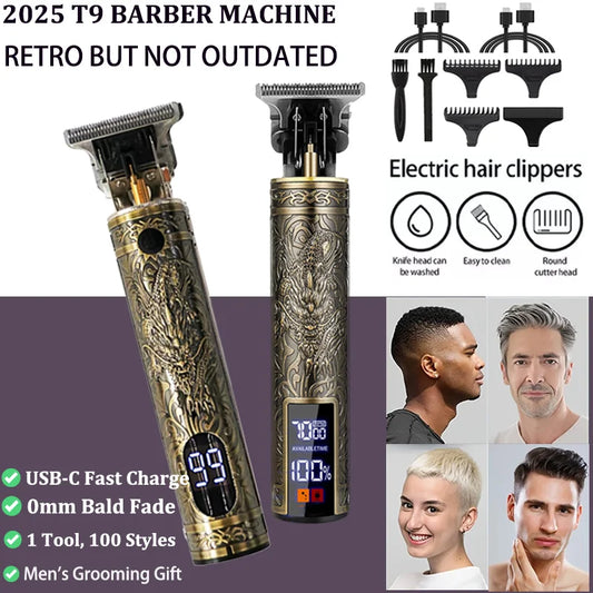2025 NEW！Portable Electric Hair Trimmer USB Fast Charging Vintage Cordless Hairdressing Clipper for Barbers Hair Cutting Machine