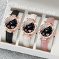 3PCS Women Watches Fashion Rhinestone Heart Dial Quartz Watch Female Leather Band Wristwatches Set（Without Box）