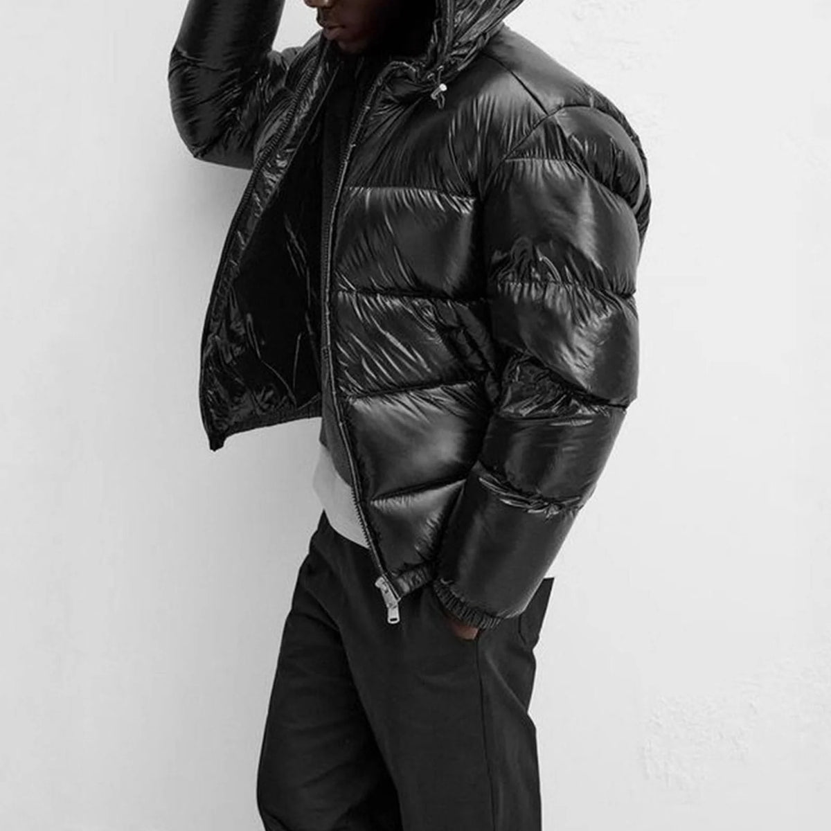 Men'S Down Jacket Casual Solid-Color Hooded Cotton-Padded Jacket Men'S Thickened Winter Warm Coat Loose Pocket Bread Jacket Coat