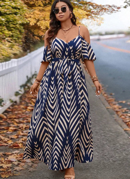 Plus Size Large Size Fashion Floral Print Women's Strap Dress Comfortable Casual Long Skirt Polyester Fabric Commute Style Th...