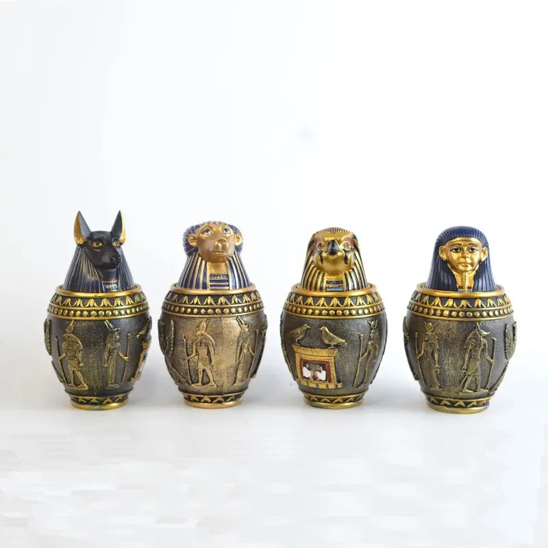 Egyptian Canopic Jar Pet Memorial Urn Anubis Decor Ceramic Ash Keeper Home Art Sculpture Handmade Funeral Keepsake