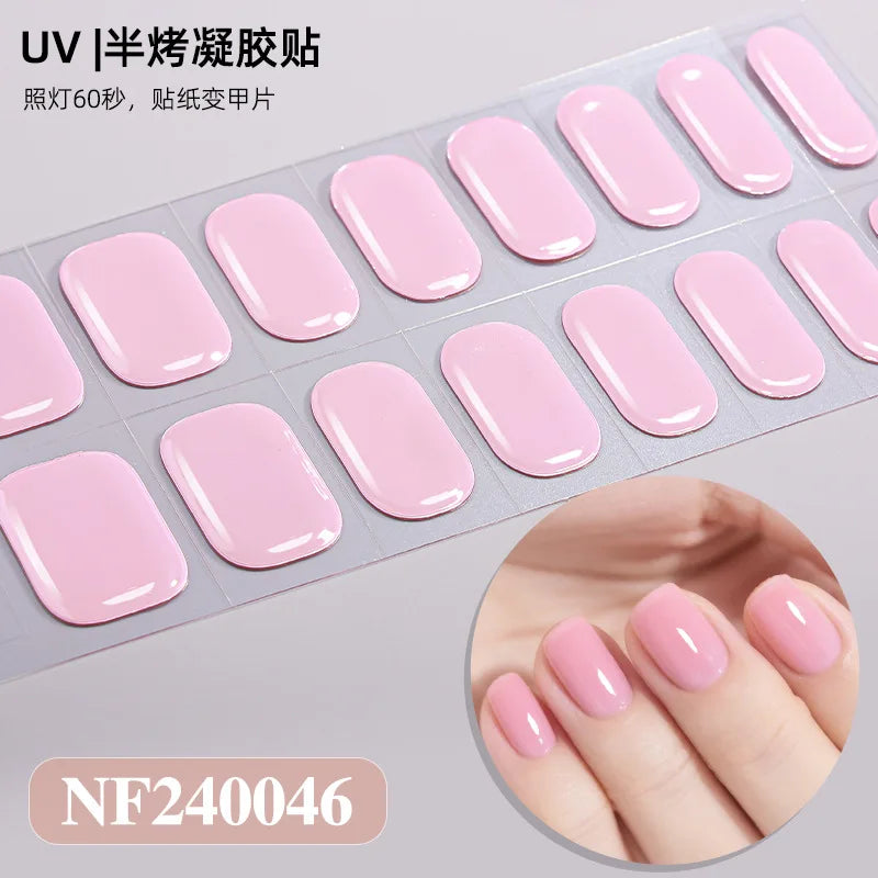 16/20/22Tips Semi-Cured Gel Nail Wraps Full Cover Manicure DIY Waterproof Long Lasting Gel Nail Stickers set for UV Lamp Need