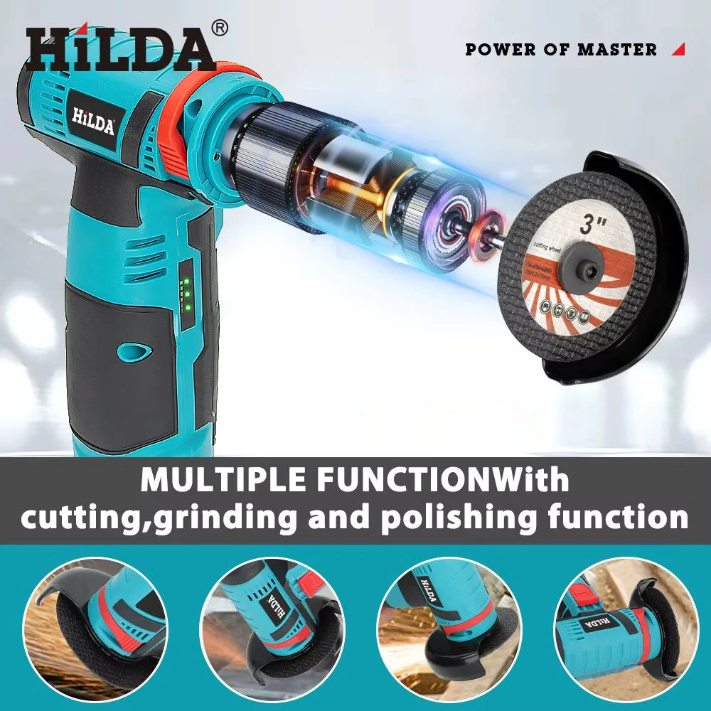 HILDA 12V/3 Inch Lithium Electric Angle Grinder Mini Small Household Handheld Cutting Machine Polishing Machine