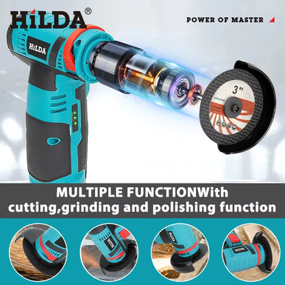 HILDA 12V/3 Inch Lithium Electric Angle Grinder Mini Small Household Handheld Cutting Machine Polishing Machine