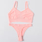 Women Seamless Bra And Panties Set Wire Free Bralette High Leg Cut Thongs Comfort Ribbed Unlined Underwear Sexy Lingerie Set