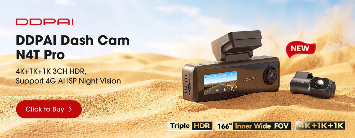 【New】DDPAI N4T Pro Dash Cam 3-Channel HDR 4K+1080P+1080P Front Rear Interior Night Vision ADAS DVR Support 4G Parking Monitoring