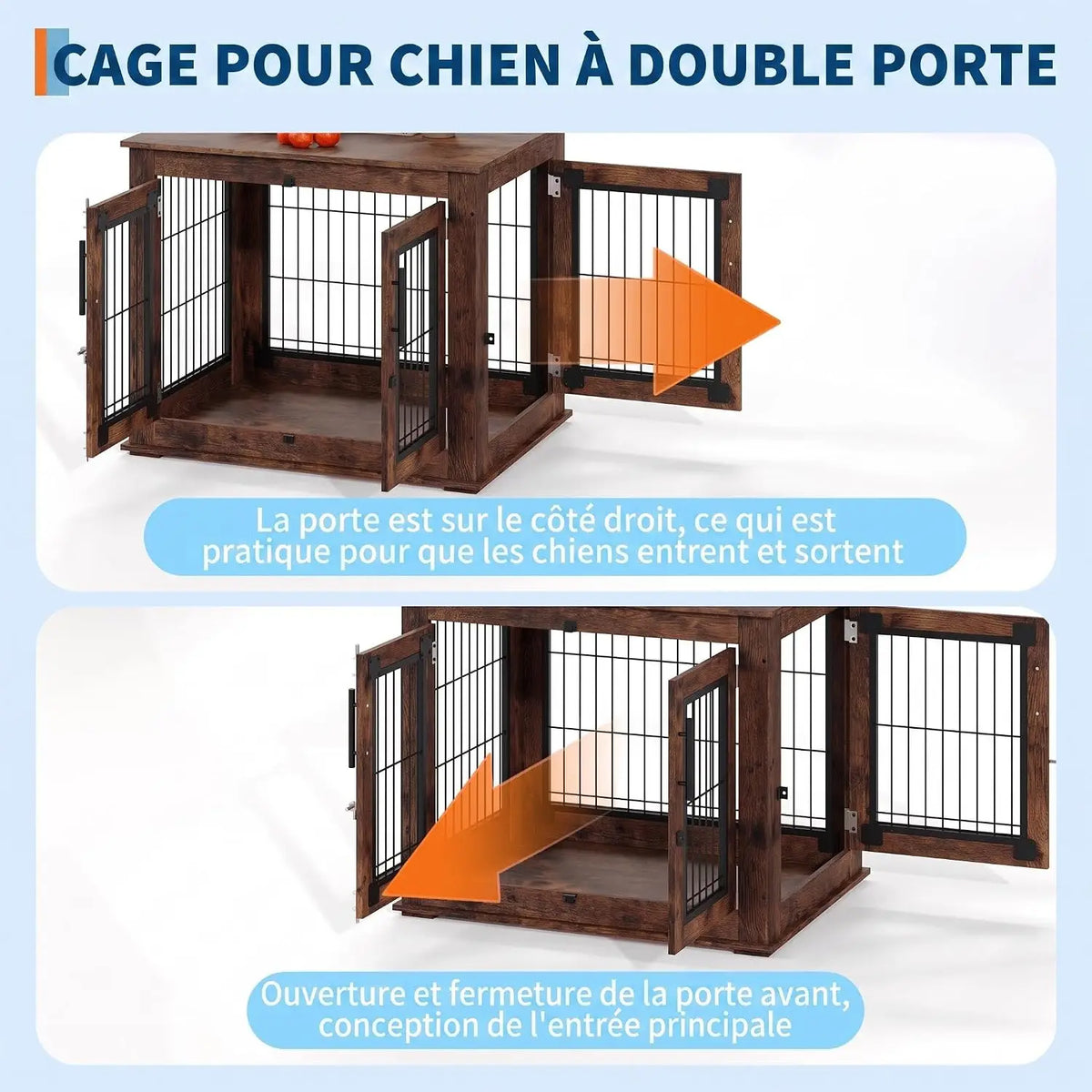 Garvee Wooden Dog Crate Furniture 80×60×66cm, Rustic Brown Pet Kennel with Openable Top and Double Lockable Doors, Bite Resistant Escape Proof Indoor Dog House Side Table