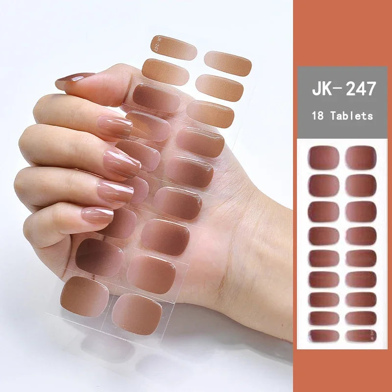 16/18/20Tips Semi-Cured Gel Nail Strips Adhesive Full Cover Stickers for Nails UV Lamp Need Press On Nails Fashion Manicure