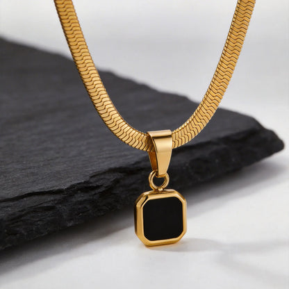 Vnox Geometric Square Natural Stone Pendant Necklace for Men, Gold Silver Color Stainless Steel Blade Chain, Trendy Jewelry Gift