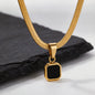 Vnox Geometric Square Natural Stone Pendant Necklace for Men, Gold Silver Color Stainless Steel Blade Chain, Trendy Jewelry Gift