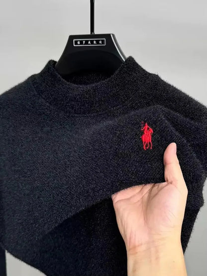 High end brand velvet sweater men's new designer fashion exquisite pony embroidery winter thick warm round neck knitted pullover