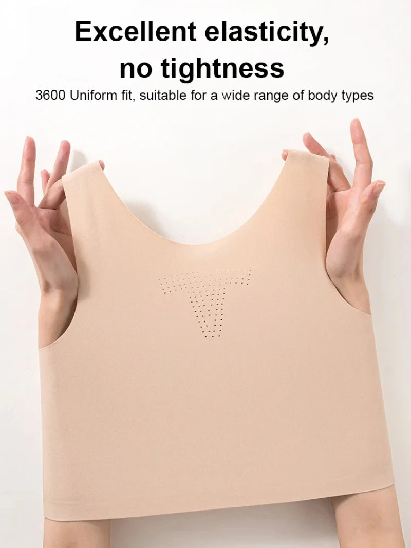 Women's Large Breasts Underwear Wide Shoulder Invisible Corset Antibump Thin Underwear with Bra Pads