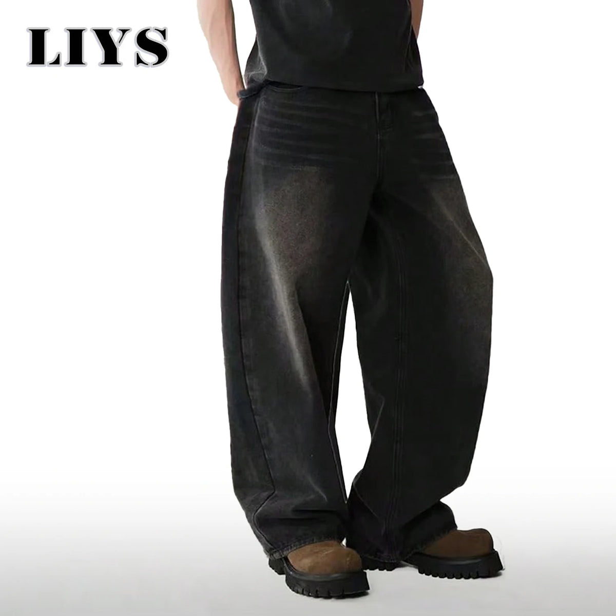 Four Season Men's Jeans Korean Version Student Casual Pants High Street Straight Loose Wide Leg Jeans Black Grey Blue Baggy Jean