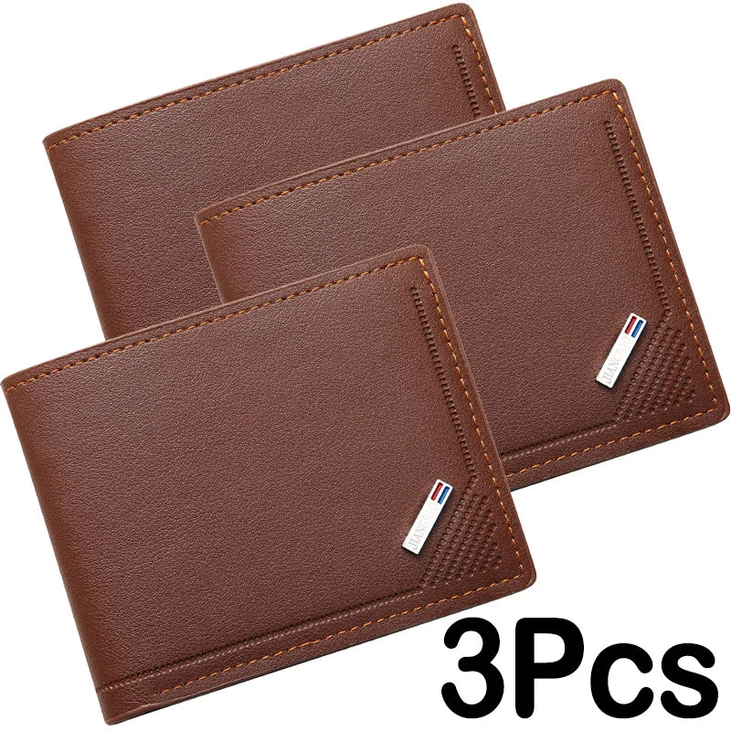 Men's Short Frosted Leather Wallet, Multi-Slot Coin Pocket Photo Holder Small Men's Wallet