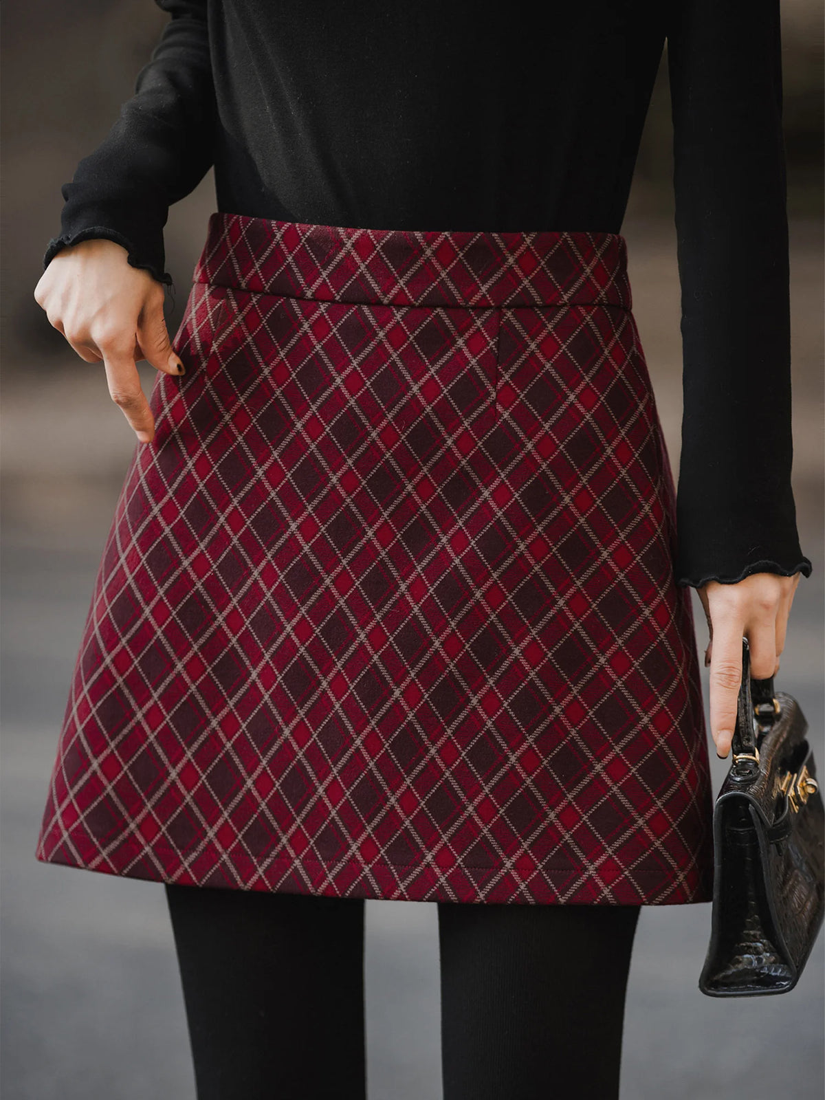XIAOGULI 2026 Autumn Winter Women Mini Skirt Vintage Style Red Plaid High Waisted Elegant Office Casual Short Skirt