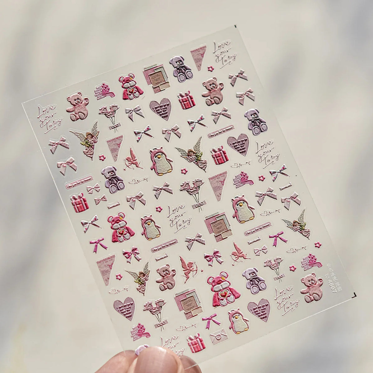 5D Cute Rabbit Love Heart Peach Blossom Flower Yellow Nail Art Stickers Bowknot DIY Self Adhesive Rhinestone Manicure Decals