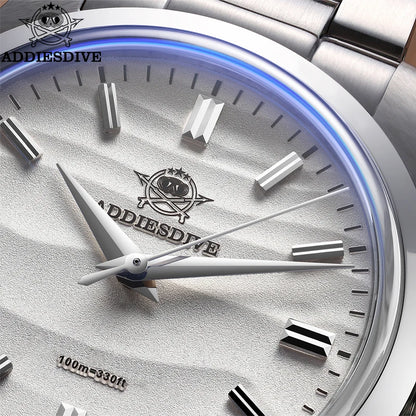 ADDIESDIVE Hot Sale AD2030 Without LOGO Watch Stainless Steel 100M Waterproof Quartz Watches 3D Sand Dial Men's Wristwatch Dress