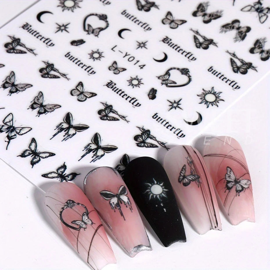 3pcs Luminous Butterfly Nail Decal Stickers Colorful Blue Butterfly Series Design Glow In The Dark Night Polish Sliders Manicure