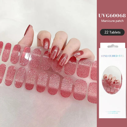 16/22 Tips Semi Cured Gel Nail Stickers for UV Lamp Designer Adhesive Nail Gel Wraps DIY Long-lasting  Nail Decoration