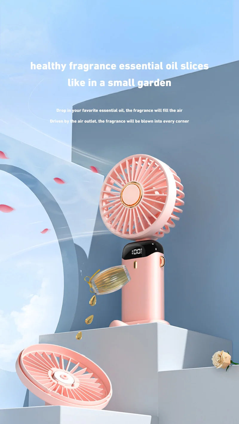 Lenovo Portable Handheld Fan Foldable Neck Hanging Fans 5 Speed USB Rechargeable Fan with Phone Stand & Display Screen 1800mAh