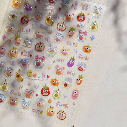 5D Pudding Jelly Dessert Fruit Cherry Pink Claw Print Bowknot Tie knot Love Heart Stars Nail Art Sticker Adhesive Manicure Decal