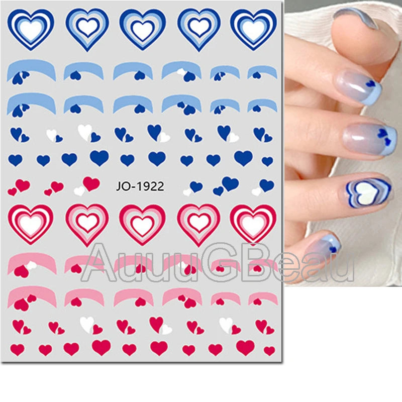 3d Nail Art Stickers Red Black White Love Hearts Stars Clouds French Full Tips Adhesive Nail Decals Slider For Manicure