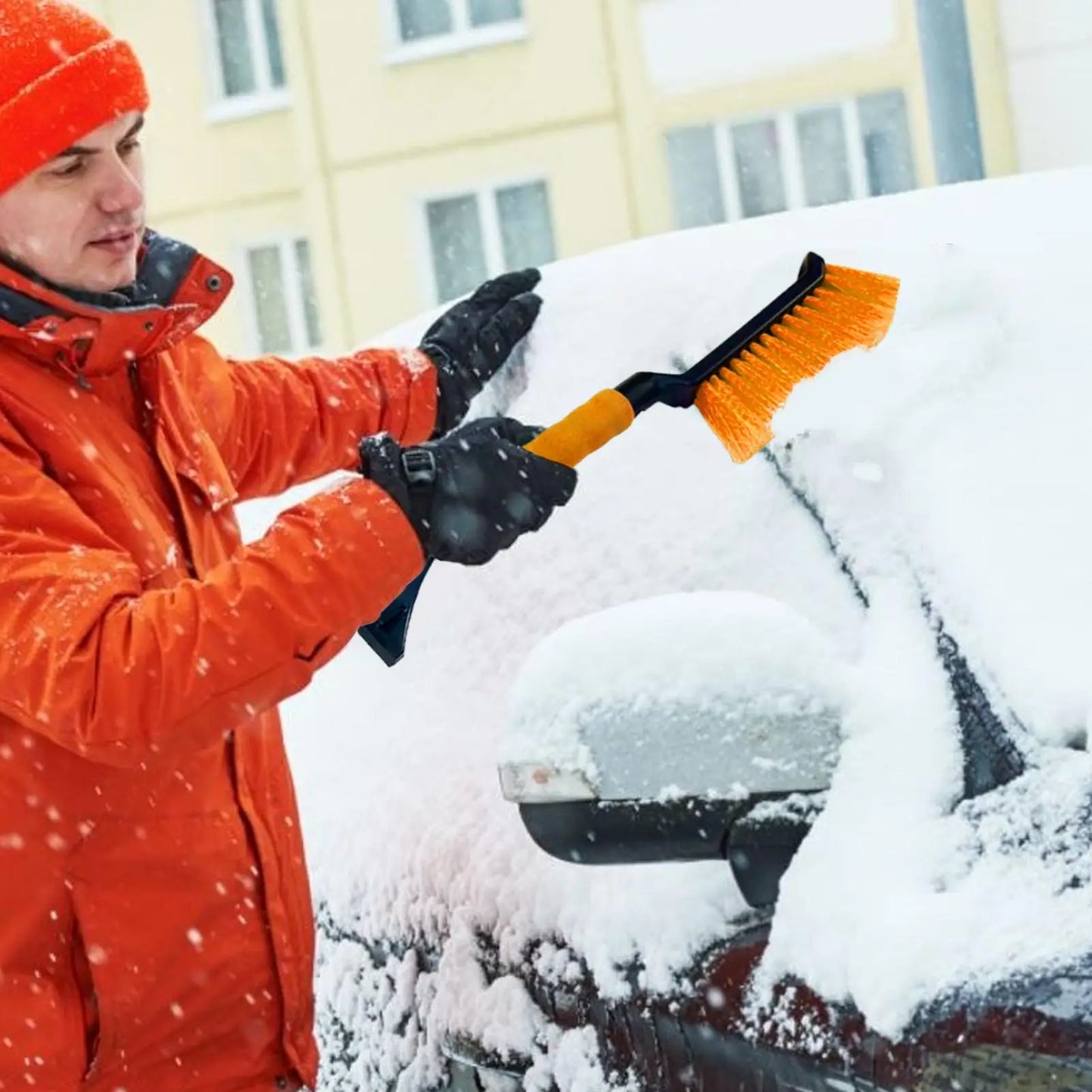 2-in-1 Ice Scraper and Snow Brush for Car - Ergonomic Foam Grip Windshield Cleaner - Efficient for SUV, Sedan & Winter Driving