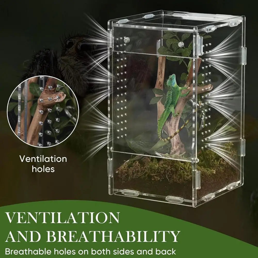 1pc Acrylic Transparent Reptile Breeding Box Amphibian Cage Nano Arboreal Tarantula Enclosure Jumping Spider Reptiles Habitat