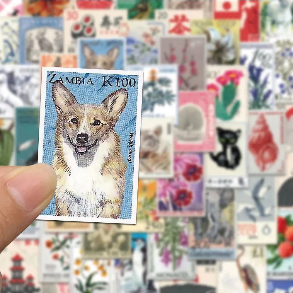 10/30/50pcs Retro Stamp Cartoon Stickers Decals Waterproof Graffiti Stationery Phone Case Laptop Artsy Aesthetic Sticker Packs