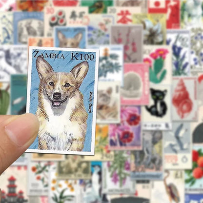 10/30/50pcs Retro Stamp Cartoon Stickers Decals Waterproof Graffiti Stationery Phone Case Laptop Artsy Aesthetic Sticker Packs