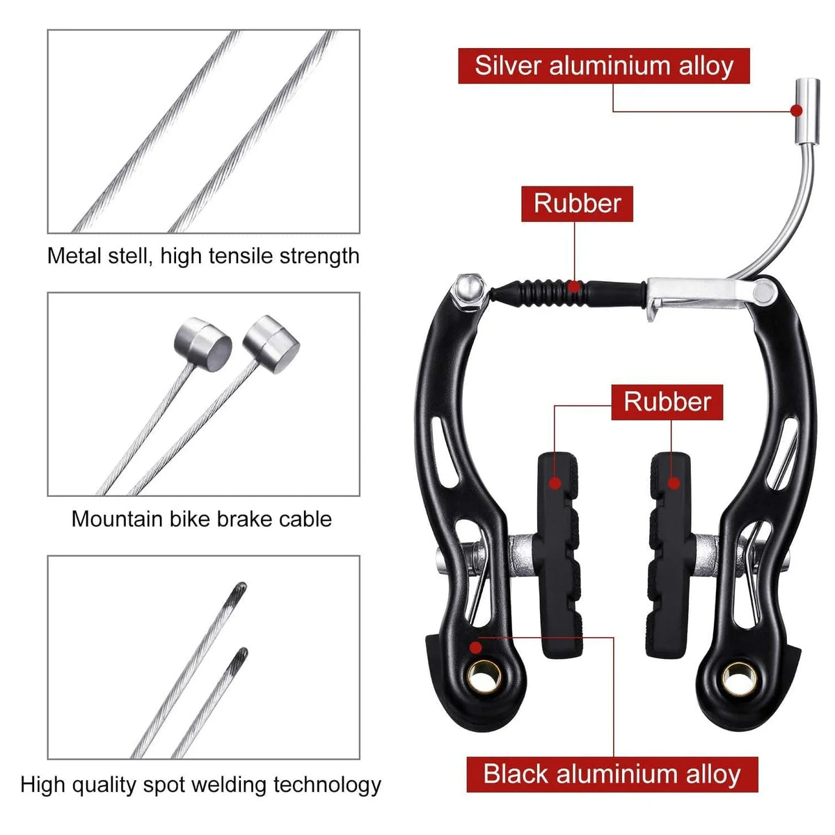 2sets Bicycle V Brake Sets Aluminum Alloy Mountain Bike V-Brake Caliper Removable Adjustable Cycling Brake Caliper Accessories