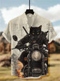Men's short-sleeved shirt with cat and dinosaur print, casual and stylish vacation-style men's top, fashionable Hawaiian design.