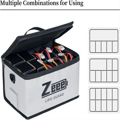 Zeee Lipo Safety Bag 10 Cells Adjustable Battery Fireproof Bag Large Capacity Pouch for Storage Guard Charging Battery Safe Bag