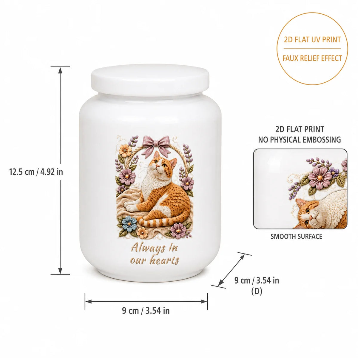 Custom Pet Memorial Ashes Urn with AI Generated Photo Ceramic Relief | Personalize with Name Or Memorial Message | 2D Printed No