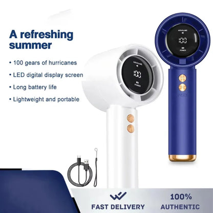 Lenovo Portable Handheld Turbo Fan 100-Speed Adjustable High Speed Cooling Fan USB Rechargeable Quiet Personal Fan for Travel