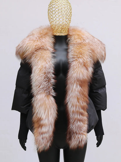 2024 Winter Women Warm Coat Oversized Real Fox Fur Collar Thick Luxury Outerwear New Fashion 90% Goose Down Jacket