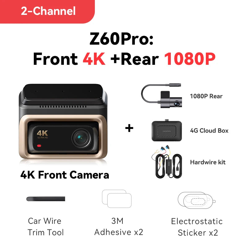 DDPAI 4K Dash Cam Z60 Pro HDR Support Front and Rear Interior Car Camera SONY STARVIS2 678 Sensor 5GHz Wi-Fi GPS ADAS 4G Car DVR